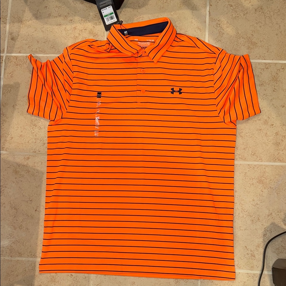Under Armour Men's Polo in Orange with Black Stripes